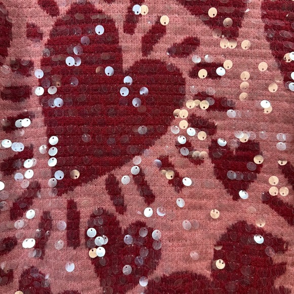 Farm Rio Sequin Hearts Knit Sweater Small Pink Red Wool Blend Love Puff Sleeves - Picture 8 of 14